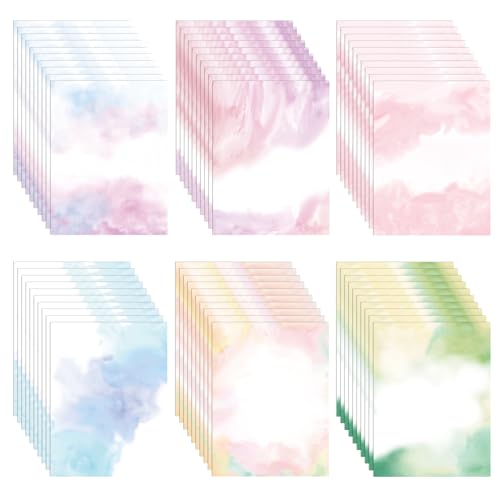 60 Sheets Watercolored Stationery Paper, 8.5 x 11 inch Double-Sided Pastel Paper for Writing Letters and Invitations(Style 02)