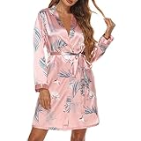 Jakoo Kurzer Bademantel für Damen, stilvoll Bedruckte Damen-Loungewear, Bequeme Maschinenwäsche, lockere Passform mit Gürtel zum Schlafen (M)