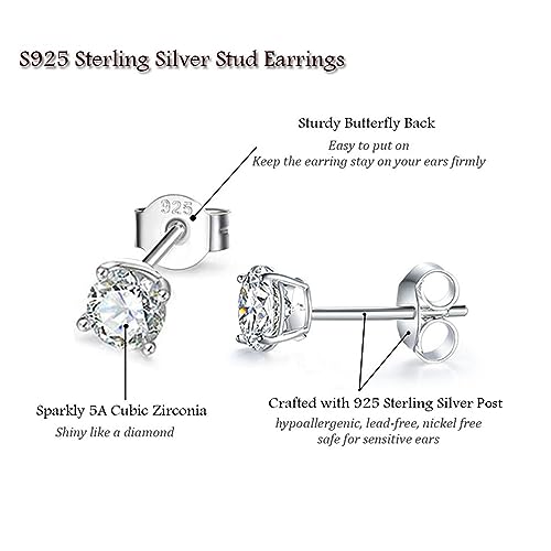 MASOP VOGU 2-8mm Sterling Silver Cubic Zirconia Stud Earrings Set Hypoallergenic Tiny Round Ball 14K White Gold Plated Round Cut CZ Simulated Diamond Cartilage Studs for Women Men3