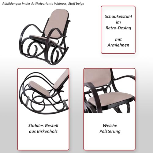 Mendler Fauteuil à Bascule M41, Rocking-Chair en Bois - Jacquard Brun – Image 5