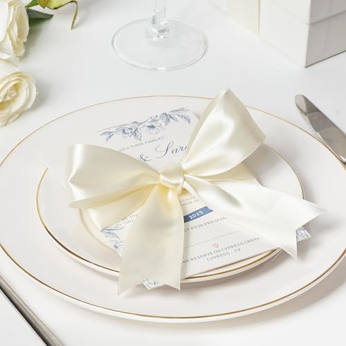 Image of Mauproy 1-1 /2 Inch Wide Ivory Satin Ribbon, 50 Yards Solid Polyester Fabric Ribbon for Roses Making, Gift Wrapping, Flower Bouquets, Wedding Decorations, Handmade Crafts
