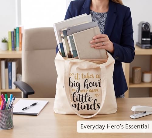 Image of CARAKNOTS Teacher Appreciation Gifts for Women, Ivory Teacher Tote Bag | End of Year Gift, Ivory Cotton Canvas Shoulder Bag with Pocket for Teacher Retirement, Graduation, Christmas