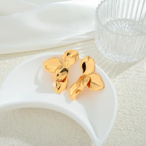CLASSYZINT Gold Floral Earrings for Women Irregular Leaf Earrings 3D Bloom Design Hypoallergenic Jewelry4
