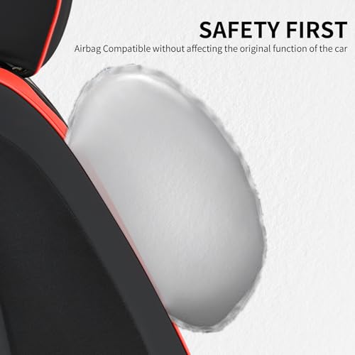 Image of FLORICH Leather Seat Covers, Car Seat Covers Full Set, Car Seat Protector Waterproof, Front and Rear Seat Covers for Cars, Automotive Seat Covers Universal Fit for Most Cars SUV Truck - Red&Black