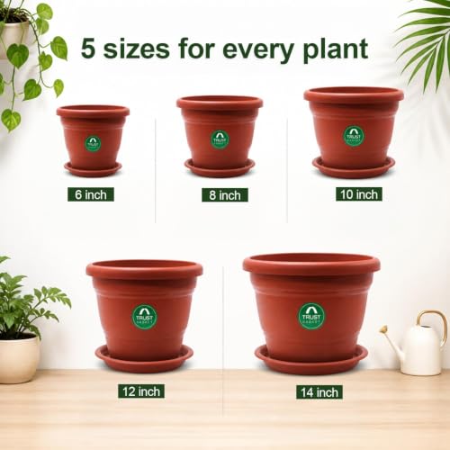Image of TrustBasket Plastic Pots with Bottom Plates - 12 Pcs (14 inch) | Gamla for Plants with Saucer | Pots and planters with Tray | Garden pots & Bottom Plates