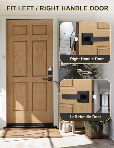 Image of Tinewa 8 Pack Square Black Door Handles Interior, No Lock Passage Door Lever for Left or Right Handing, Heavy Duty Matte Black Closet Door Handle Sets