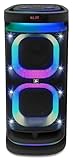 Fisher Bluetooth PA Stereo Speakers System-Karaoke Portable Wireless DJ, Dual 8' 60W PEAK Power, Loud HD Sound & LED Lights, Rechargeable, TWS, 2 MIC INPUT, Guitar Jack, FM Radio, Indoor/Outdoor Party