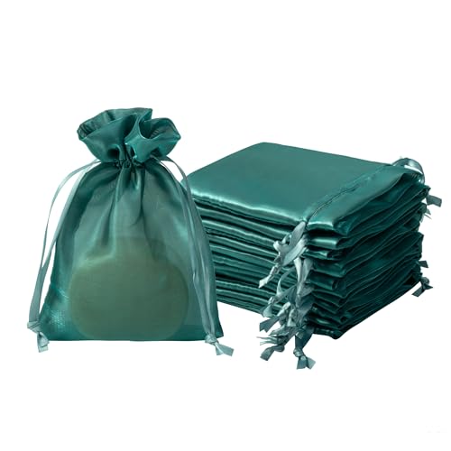 Image of QIANF 20 Pcs Dark Green Small Organza Bags 4X6 inch for Wedding Favors with Drawstring, Mini Mesh Gift Bags Jewelry Pouch for Candy Bridal Shower Party Favor Baby Shower Christmas