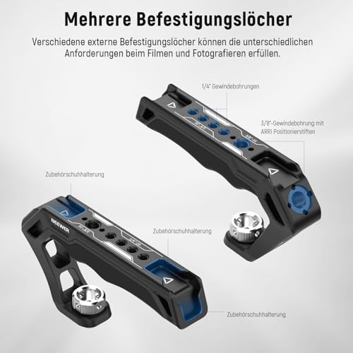 NEEWER Kamera Top Handle Griff mit 3/8, Komfort Silikon Handgriff mit 1/4 3/8 Gewinde, Cold Shoes, Reinigungstuch Kompatibel mit SmallRig Handles Kamerakäfige Video Rigs, CA007