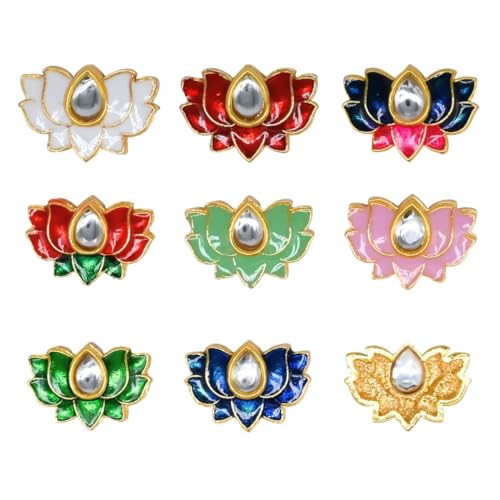 Image of Satra Tarders Lotus Meenakari Kundan Beads for DIY Jewellery Making Rakhi Making | Size : 14mm | Qty : 12pcs | Red