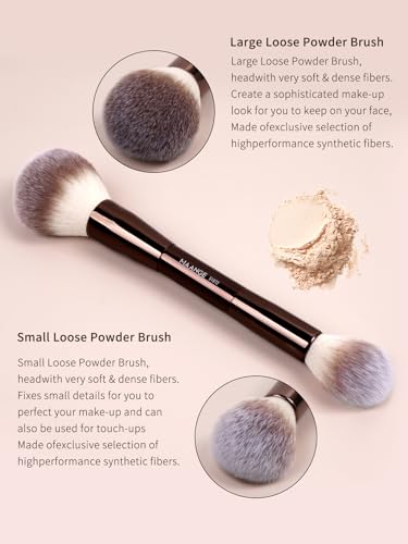 MAANGE 4 PCS Foundation Makeup Brush Set Double-ended Kabuki Contour Brush for Liquid Powder Concealer Cream Cosmetics Blending Blush Face Makeup Tools Kit (Coffee)