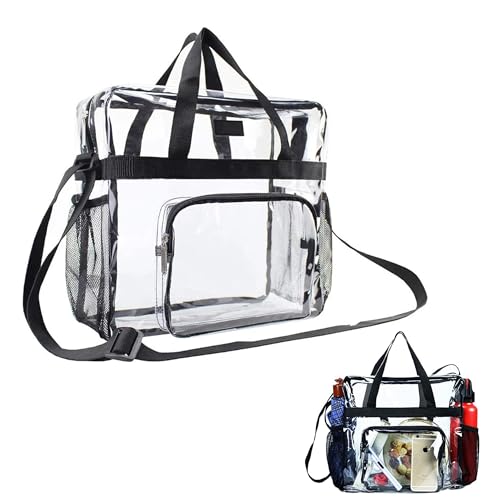 Transparente Tragetasche, Transparent Durchsichtige Tasche, PVC Clear Bag Sporttasche Stadion zugelassen Wasserdichte Kosmetik Aufbewahrungstasche mit Reißverschlusstaschen für Arbeit Sportspiele