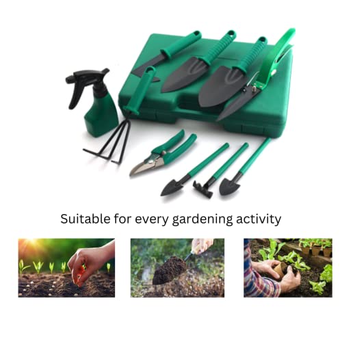 Garden Tools Set, Gardening Kit (10pcs), Hand Tools for Gardener, Planting Accessories, Jardineer Equipment with Case, Green (JM-201)