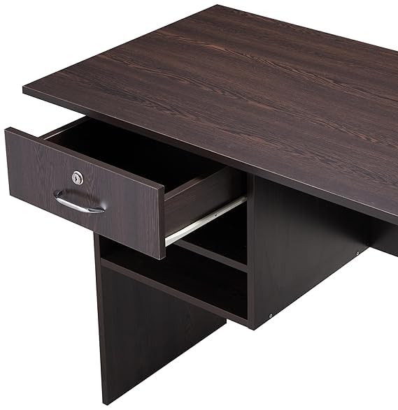 Image of Lakdi The Furniture Home & Office Computer Desk - Writing Workstation with Secure Locking Drawer and 2-Tier Open Storage Shelves - Dark Brown Espresso Wood Finish- 121534326
