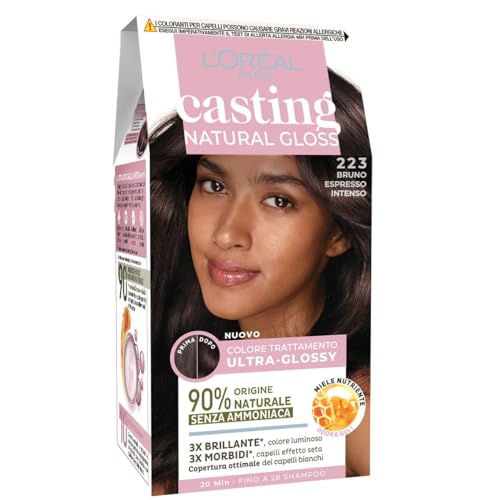 L'Oréal Paris Colorazione Semipermanente Casting Natural Gloss, Colore Trattamento Ultra Glossy, Senza Ammoniaca, Colore: Bruno Espresso Intenso 223