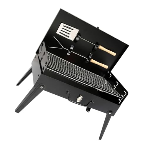 NUOBESTY Estufa Portátil para Barbacoa Tipo Caja Plegable con Altura Ajustable Desmontable y Utensilios Incluidos Tamaño 44X27X47 CM para Camping y Exteriores