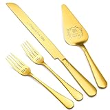 Picture of Wedding Cake Knife and Server Set, Heavy Duty Cake Cutting Set for Wedding, Engraved Double Heart Handles, Perfect for Multi-Tier Cakes, Ideal for Anniversary and Engagement Gifts (Gold)