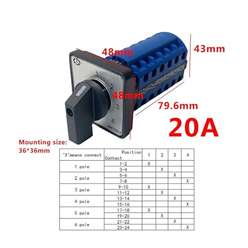 Interrupteur rotatif 4 positions 20A 32A 690V inverseur à cames
