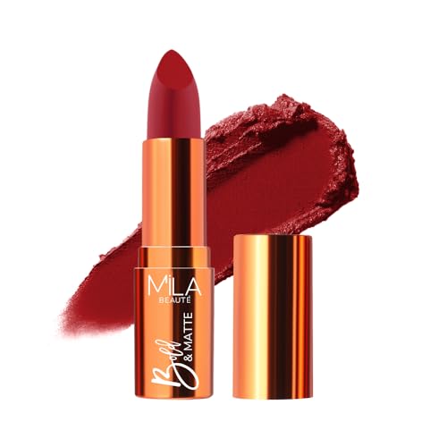 Image of Mila Beaute Bold & Matte Long-Lasting Lipstick | Highly Pigmented Soft Matte Finish | Lightweight & Hydrating with Jojoba Oil | Shade - (Toasted 4.2g)