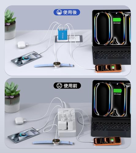 Image of [2-Pack] USB C Wall Charger, 50W USB C Charger Block 5-Port PD Fast Charging Blocks,2USB C+3USB A Multiport Plug,Type C Power Adapter Brick Cube for iPhone17 /16 /15 /14 /Pro,iPad,Samsung,for Switch（Blue）