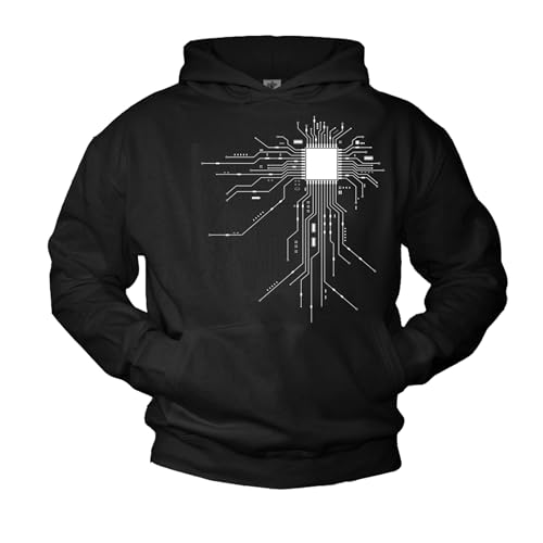 Sweat a capuche noir geek CPU homme vêtement informatique original