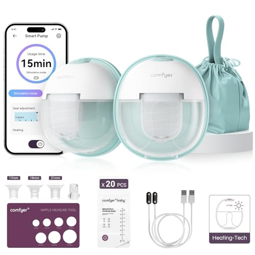 Image of comfyer Heated Breast Pump Hands Free, Industry-Leading Heating Tech, Innovative Magnetic Charging Base, App Discreet Control, 20pcs Breastmilk Storage Bags Included, Hospital-Grade Suction, 2 Pack