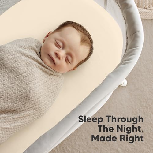 Image of 2-Pack Organic Bassinet Sheets for Girls, Boys - 100% Cotton Bassinet Mattress Sheets Compatible with Halo Bassinest Swivel Sleeper, Graco, Baby Delight, Chicco, Unisex Fitted Bassinet Sheets (Pecan)