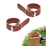 2PCS Bike Basket Straps Brown Bicycle Wicker Basket Straps Bike Baskets Replacement Strap Wicker Front Handlebar Baskets Strap Vintage Cycling Leather Quick Release for Bike