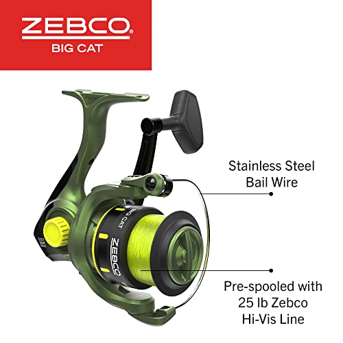 Zebco Big Cat Spinning Reel and Fishing Rod Combo, 7-Foot 2-Piece Fishing Pole, Multi-Layered Drag Stack, Pre-Spooled with 25-Pound Hi-Vis Zebco Line, Size 60 Reel, Forest Green