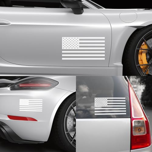Image of Die Cut Subdued White American Flag Sticker 3 inch X 5 inch Tactical Military Flag USA Decal - Set of 2 Waterproof Vinyl Car Window & Bumper Vinyl Decal for Truck, RV, Laptop, Hard Hat & Helmet