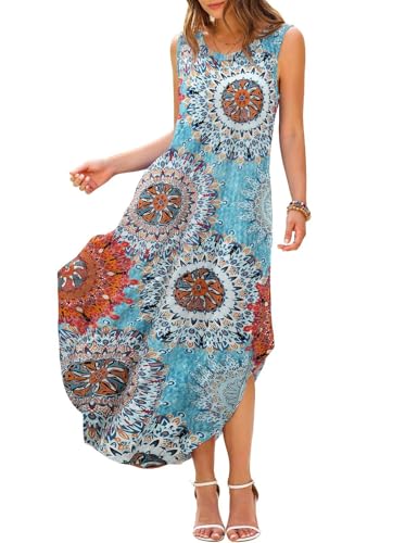 Image of JollieLovin Women Plus Size Summer Tank Maxi Dresses Sleeveless Causal V Neck Beach Long Dresses Swim Cover up (L-5X)