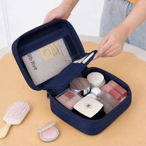Image of WEMOL Travel Fashion Cosmetic Organizer Bag, Quilted Navy Blue | Detachable Pouch, Super Soft, For Brushes, Toiletries, Cosmetics, For Women