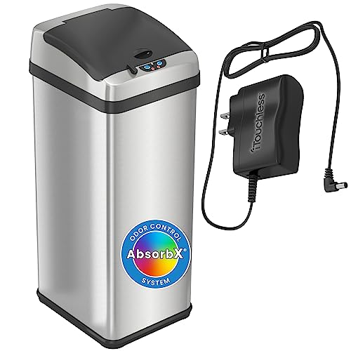Image of iTouchless 13 Gallon Sensor Kitchen Trash Can with Lid and AC Adapter, Odor Filter, Platinum Limited Edition Garbage Bin Trashcan for Home Office Office Bedroom Living Room Garage Slim Waste Basket
