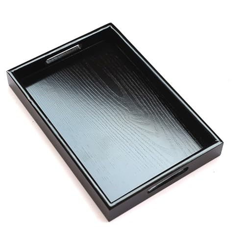 Wooden Serving Tray with Handles, Rectangle Decorative Serving Tray Platter Wood Bed Tray with Raised Edges Snack Tray for Home Kitchen Restaurant Coffee Tea Food Breakfast Dinner Décor(Black)