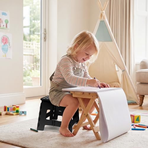 Image of Dyforce Kids Step Stool 9 Inch, 300lbs Folding Step Stool for Toddler | Step stool for kids Black,Anti-slip Heavy Duty with Handle, Lightweight Foldable Stool for Bathroom Kitchen Bedroom Outdoor
