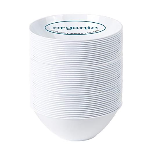 [6 OZ 50 Count] White Plastic Organic Party Dessert bowls Premium heavyweight Elegant Disposable Tableware Dishes