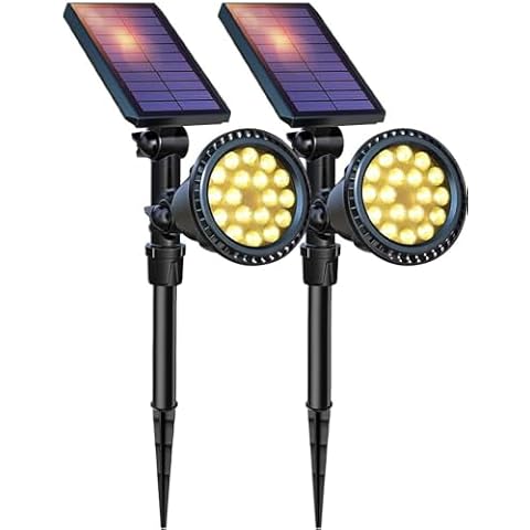 DBF Solar Outdoor Lights, Warm Light Adjustable Solar Spot Lights Outdoor, 2.5w Solar Panel and Bright, 2-in-1 Waterproof Solar Landscape Spotlights Decorative Lighting for Garden Yard Pool, 2 Pack Cover