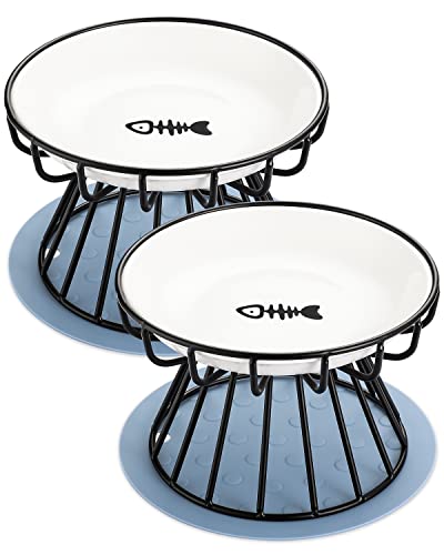 Dorakitten 2 Teiliger Katzennapf, Erhöhter Katzennapf Aus Keramik, Erhöhter Futternapf für Katzen, Anti-Erbrechen-Katzennapf, Rutschfester...