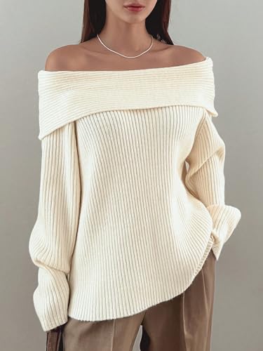 Verdusa Women's Long Sleeve Loose Off Shoulder Sweater Knit Pullovers Jumper Tops3