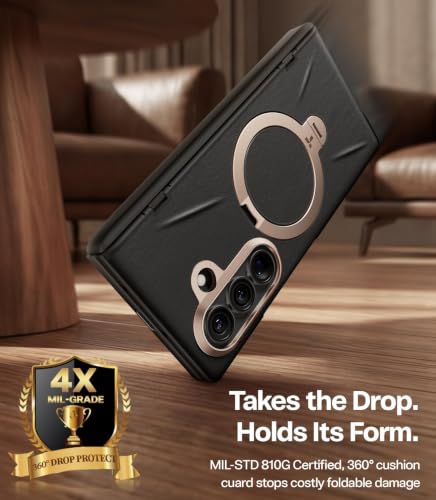 Image of TORRAS Q3 VegSkin for Samsung Galaxy Z Fold 8 Ultra 5G Case, Silicone Leather, 360 Magnetic Stand, Compatible with MagSafe, Hinge Protection, Slim Shockproof Back Cover, Black