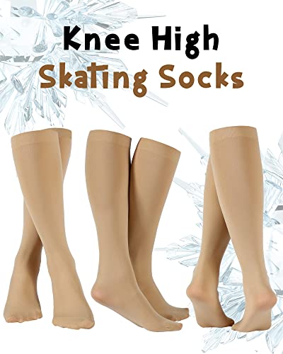 12 Pairs Ice Skating Socks High Tights Women's Ice Skating Tights Skating Nylon Socks Figure Footed Skate Socks for Girls Kids Black, Nude3
