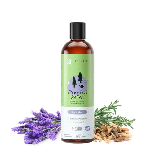 kin+kind Dog Shampoo Flea and Tick Vet Formulated - Natural Flea and Tick Prevention for Dogs - Plant Powered Shampoo w/Coconut & Olive Oil - Dog Supplies - Lavender Scent - Made in USA 12 fl oz