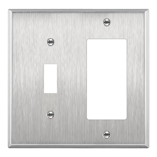 Image of ENERLITES Combination Toggle Light Switch or Decorator Switch Metal Wall Plate, Corrosive Resistant, Size 2-Gang 4.50 inch x 4.57 inch, 771131, 430 Stainless Steel, UL Listed, Silver