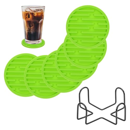 Dessous de verre en silicone de qualité supérieure, design rond vert avec support - 2