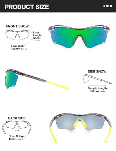 Image of BIRCEN Mens Polarized Sunglasses for Sports: TR90 Lightweight Sun Glasses Wrap Around Shades for Fishing Driving Cycling