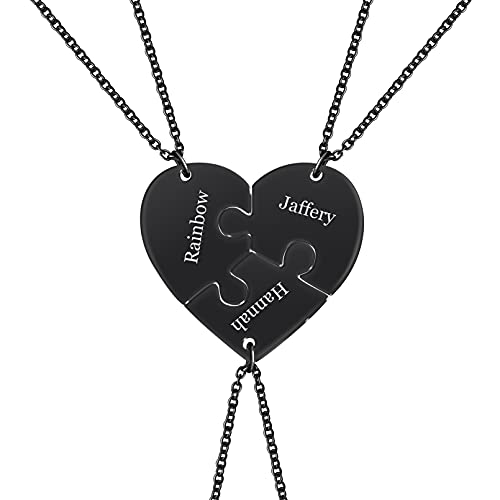 MissNaNa 19.7" BFF Necklace Personalized Best Friend Necklace Customized Heart Puzzle Necklace for 2/3/4/5/6 Best Friend/Family/Sister3