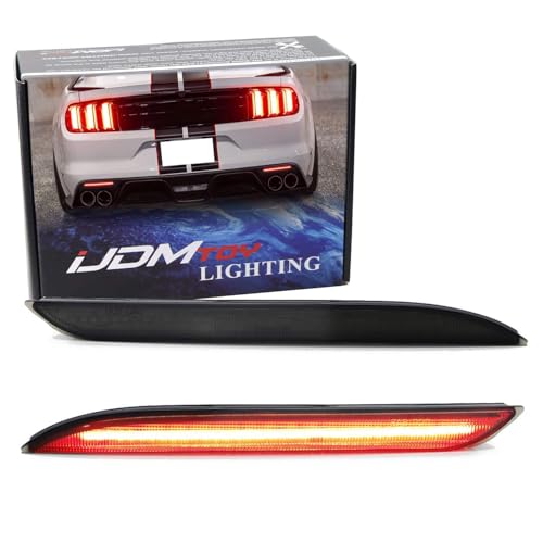 iJDMTOY Smoked Lens 36-SMD Red LED Bumper Reflector Lights Compatible With 2015-2017 Ford Mustang, Function as Tail/Brake or Rear Fog Lamps