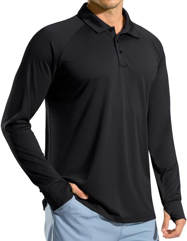 Pudolla Men's Long Sleeve Golf Polo Shirt UPF 50+ Lightweight Sun Protection Cool SPF Hiking Shirts for Men