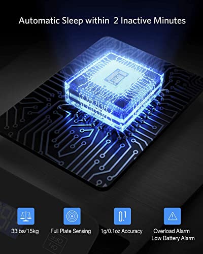 Large Digital Kitchen Scale, Drcowu 15kg Food Kitchen Scales for Baking, Cooking, Keto and Meal Prep, Food Weight Scale with 1g Accuracy and LCD Display, Easy to Read, Grams and Oz (Black)