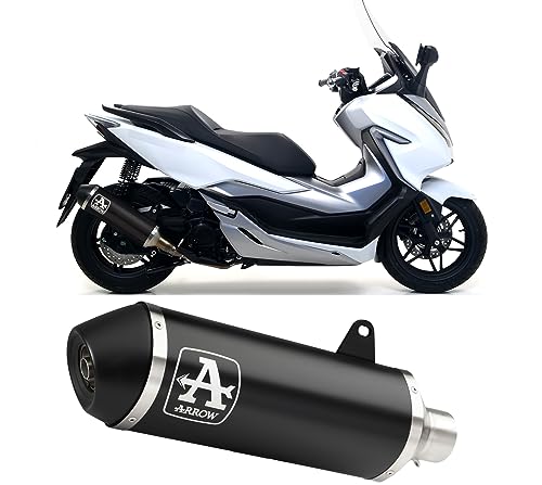 arrow 53530ann+53077mi, silenciador con conector, sistema semi-completo homologado open urban aluminio negro negro, compatible con moto honda forza 300 2018 2019 2020 mototopgun